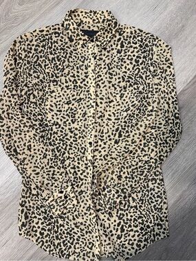 Kardashian Kollection Sheer Leopard Print Button down Shirt XS